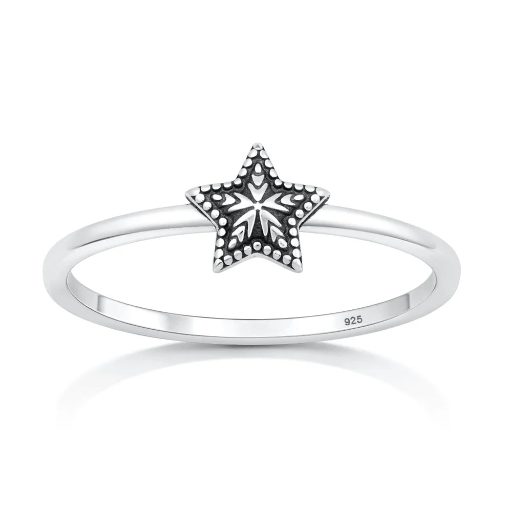 Sterling Silver Oxidized And Polished 6.5mm Star Ring