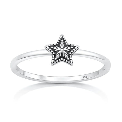 Sterling Silver Oxidized And Polished 6.5mm Star Ring