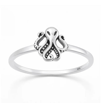 Sterling Silver Oxidized And Polished 8.7mm Octopus Ring