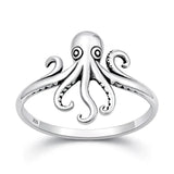 Sterling Silver Oxidized And Polished 9.5mm Octopus Ring