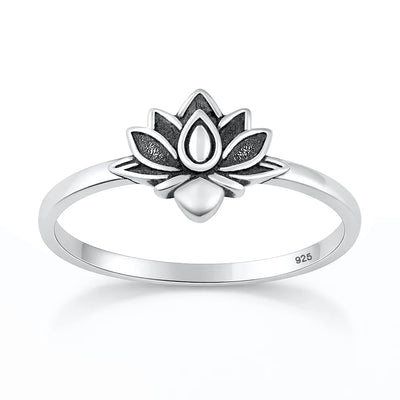 Sterling Silver Oxidized And Polished 9.5mm Lotus Ring