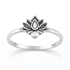 Sterling Silver Oxidized And Polished 9.5mm Lotus Ring
