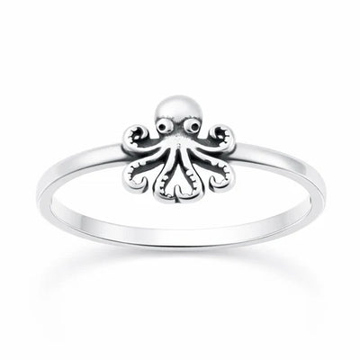 Sterling Silver Oxidized And Polished Octopus 8.5mm Ring