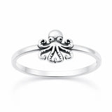 Sterling Silver Oxidized And Polished Octopus 8.5mm Ring