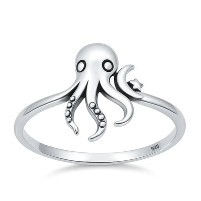 Sterling Silver Oxidized And Polished 14.4mm Octopus Ring
