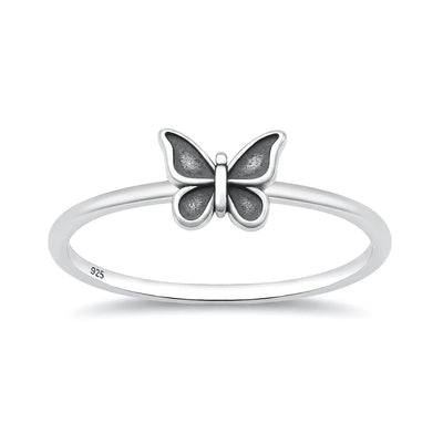 Sterling Silver Oxidized And Polished 6.6mm Butterfly Ring