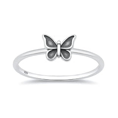 Sterling Silver Oxidized And Polished 6.6mm Butterfly Ring