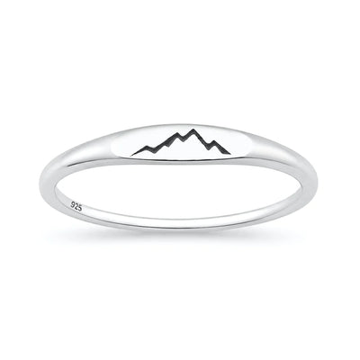 Sterling Silver Oxidized And Polished Signet Mountains Ring