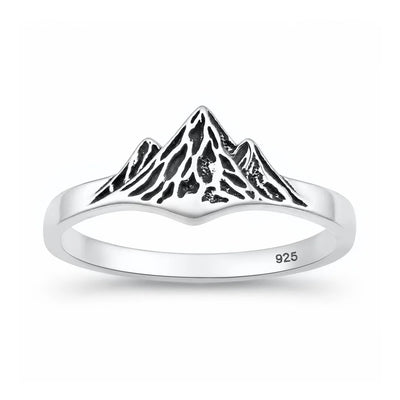 Sterling Silver Oxidized And Polished 8.4mm Mountains Ring