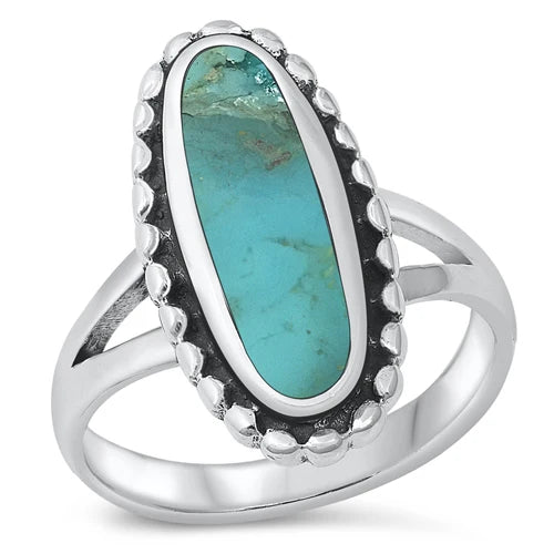 Sterling Silver With Stabilized Turquoise Cubic Zirconia Stone RingAnd Face Height 22mmAnd Band Width 2mm
