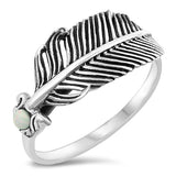 Sterling Silver oxidized Feather White Lab Opal Ring