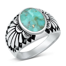 Load image into Gallery viewer, Sterling Silver Round Turquoise Stone Ring--Face Height 17.8mm