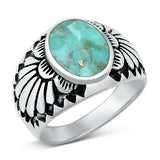 Sterling Silver Round Turquoise Stone Ring--Face Height 17.8mm