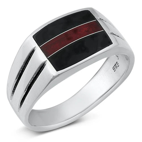 Sterling Silver Black And Red Stone Ring