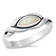 Load image into Gallery viewer, Sterling Silver White Lab Opal Eye Shape Ring--Face Height 7.1mm