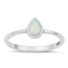 Load image into Gallery viewer, Sterling Silver Oxidized Pear White Lab Opal Ring