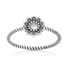 Load image into Gallery viewer, Sterling Silver Oxidized And Polished Flower Moonstone Stone Ring Face Height-9.2mm