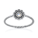 Sterling Silver Oxidized And Polished Flower Moonstone Stone Ring Face Height-9.2mm
