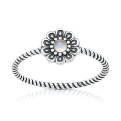 Sterling Silver Oxidized And Polished Flower Moonstone Stone Ring Face Height-9.2mm