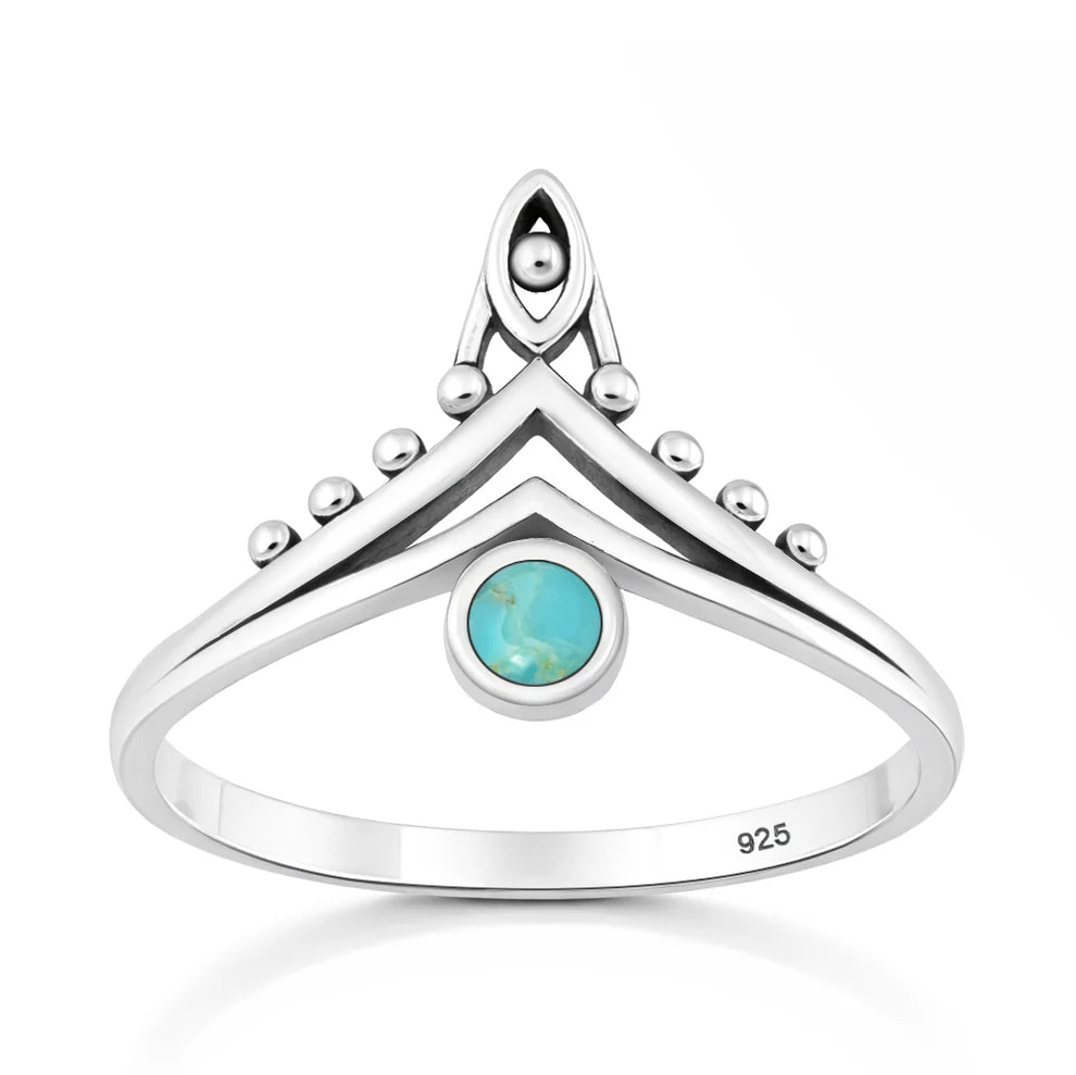 Sterling Silver Oxidized And Polished V Shape Turquoise Ring