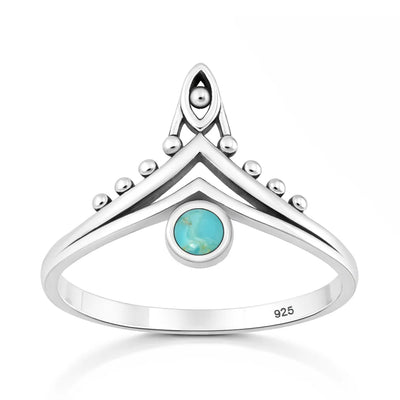 Sterling Silver Oxidized And Polished V Shape Turquoise Ring