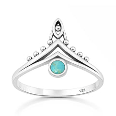 Sterling Silver Oxidized And Polished V Shape Turquoise Ring