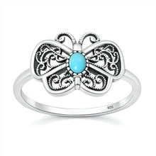 Load image into Gallery viewer, Sterling Silver Oxidized And Polished Butterfly Turquoise Stone Ring