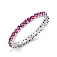 Load image into Gallery viewer, Sterling Silver Stackable Ring with Ruby CZ on Half-Bezel Setting with Rhodium Finish, Band Width 2MM