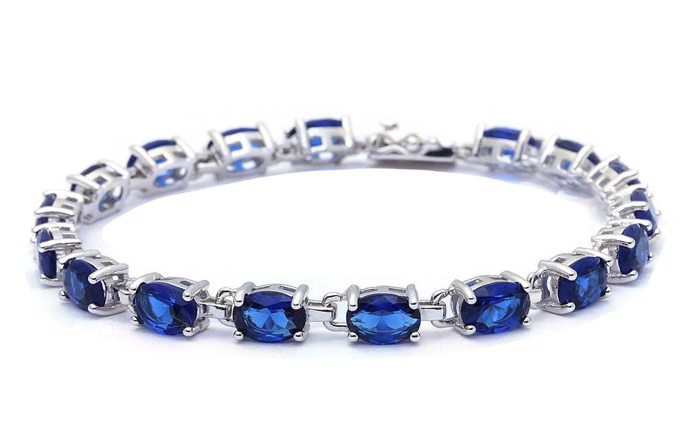 Sterling Silver 13.5CT Oval Cut Blue Sapphire Bracelet