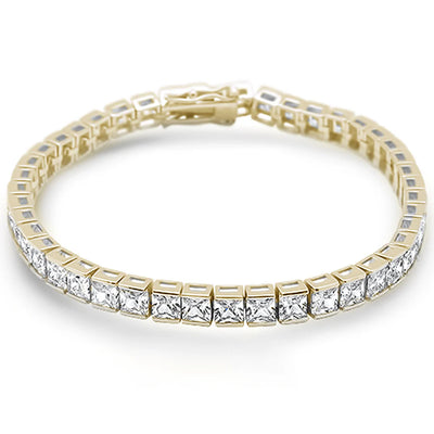 Sterling Silver Yellow Gold Plated 4mm Square Bezel Set Cubic Zirconia Bracelet