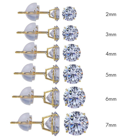 (Pack of 12)14K Yellow Gold round Silicone Backing CZ Stud Earrings