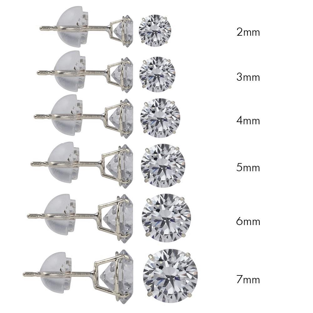 (Pack of 12)14K White Gold round Silicone Backing CZ Stud Earrings