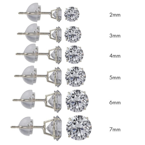 (Pack of 12)14K White Gold round Silicone Backing CZ Stud Earrings