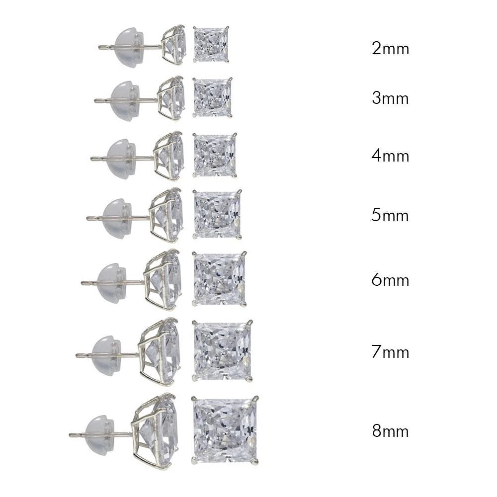 14K White Gold 8mm Square Silicone Backing CZ Stud Earrings