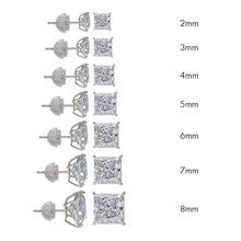 Load image into Gallery viewer, 14K White Gold 8mm Square Silicone Backing CZ Stud Earrings