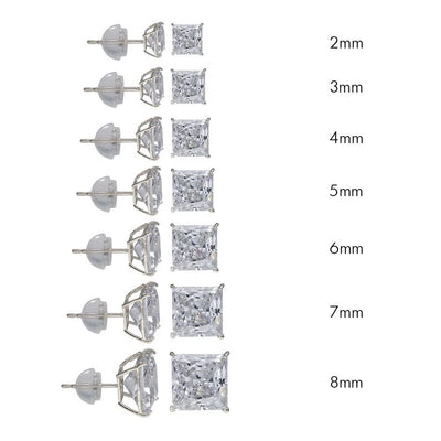 14K White Gold 8mm Square Silicone Backing CZ Stud Earrings