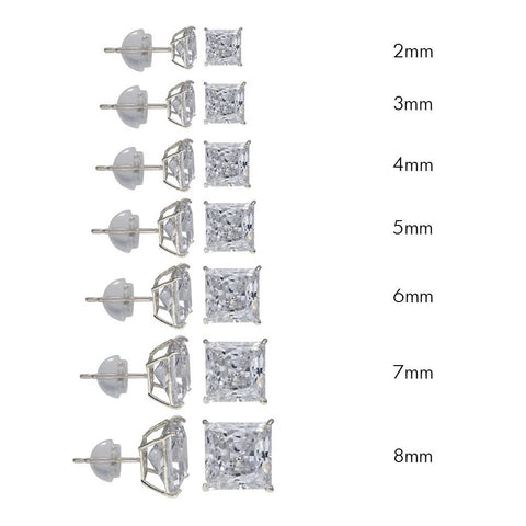 14K White Gold 8mm Square Silicone Backing CZ Stud Earrings