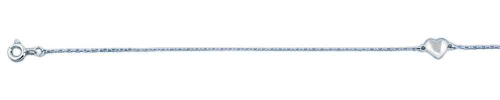 Sterling Silver Rhodium Plated Heart Anklet