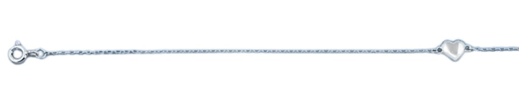 Sterling Silver Rhodium Plated Heart Anklet