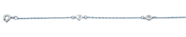 Sterling Silver Rhodium Plated Heart Clear CZ Anklet Length-9+1inches Extension