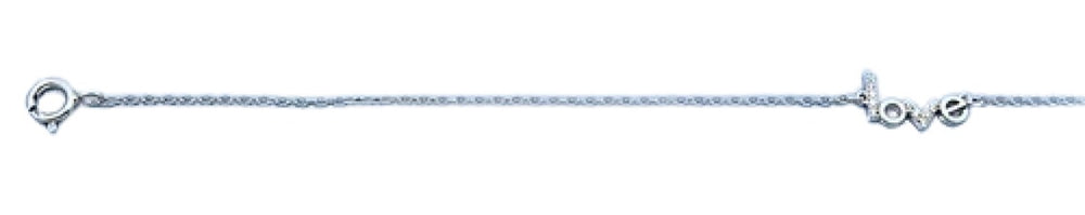 Sterling Silver Rhodium Plated Love Clear CZ Anklet