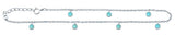 Sterling Silver Rhodium Plated Round Turquoise Stone Anklet