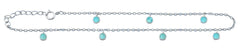 Sterling Silver Rhodium Plated Round Turquoise Stone Anklet