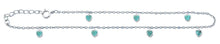 Load image into Gallery viewer, Sterling Silver Rhodium Plated Heart Genuine Turquoise Stone Anklet