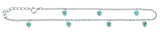 Sterling Silver Rhodium Plated Heart Genuine Turquoise Stone Anklet