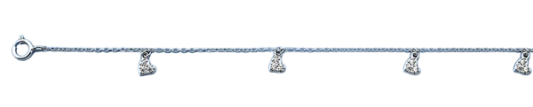 Sterling Silver Rhodium Plated Hearts Clear CZ Anklet