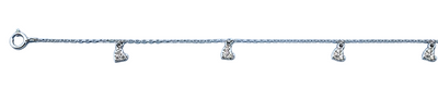 Sterling Silver Rhodium Plated Hearts Clear CZ Anklet