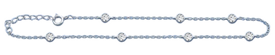 Sterling Silver Rhodium Plated Round Clear CZ Anklet Length-9+1inches Extension