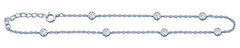 Sterling Silver Rhodium Plated Round Clear CZ Anklet Length-9+1inches Extension
