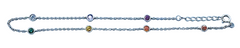 Sterling Silver Rhodium Plated Round Multi Colored CZ Anklet Length-9+1inches Extension